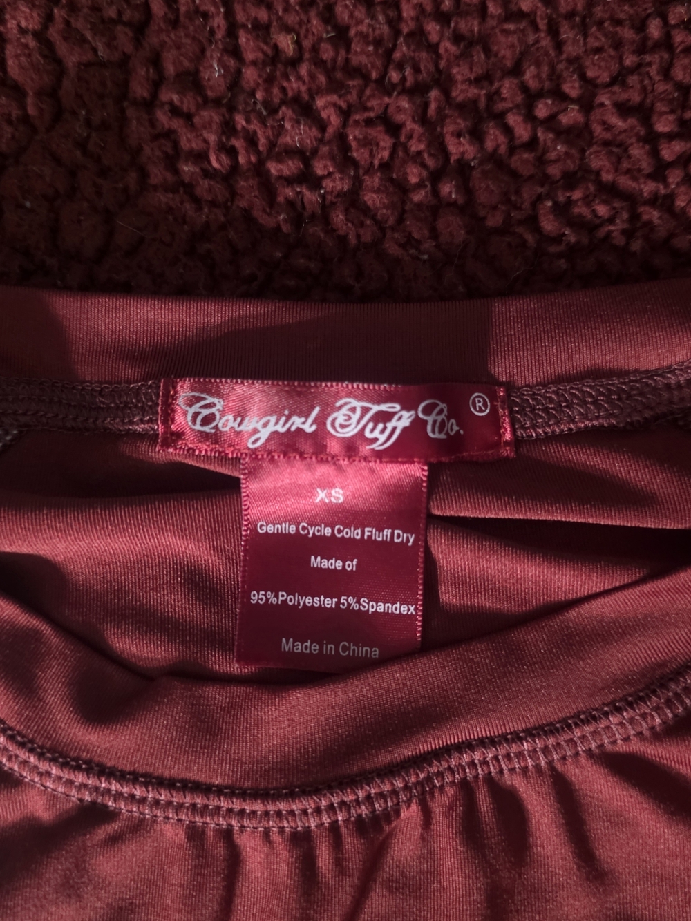 Cowgirl Tuff Maroon Long Sleeve Active Top, XS - Picture 5 of 7
